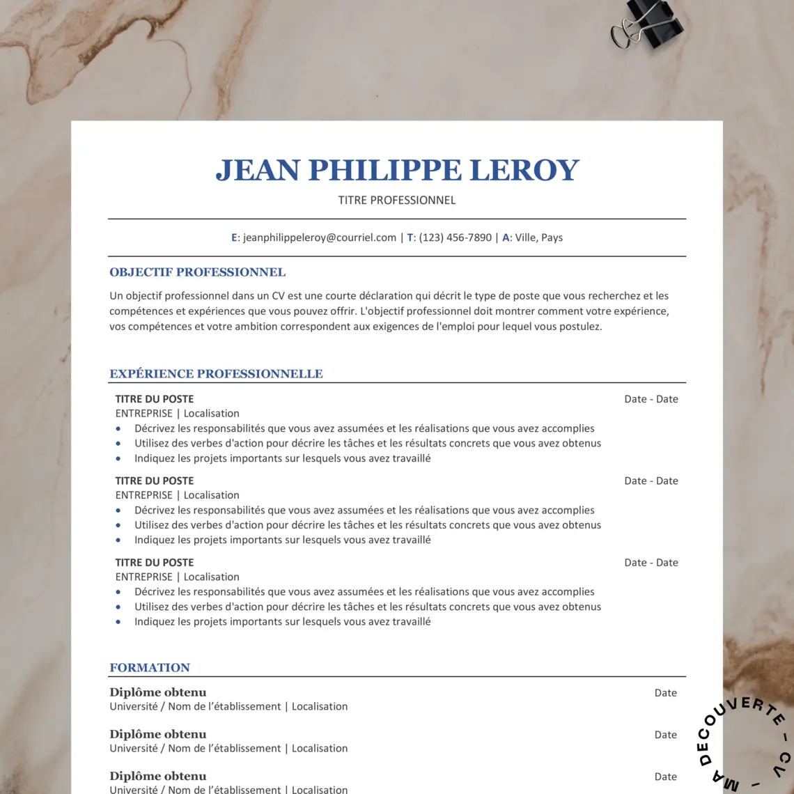 MODÈLE DE CV MINIMALISTE ET ÉPURÉ - BLEU