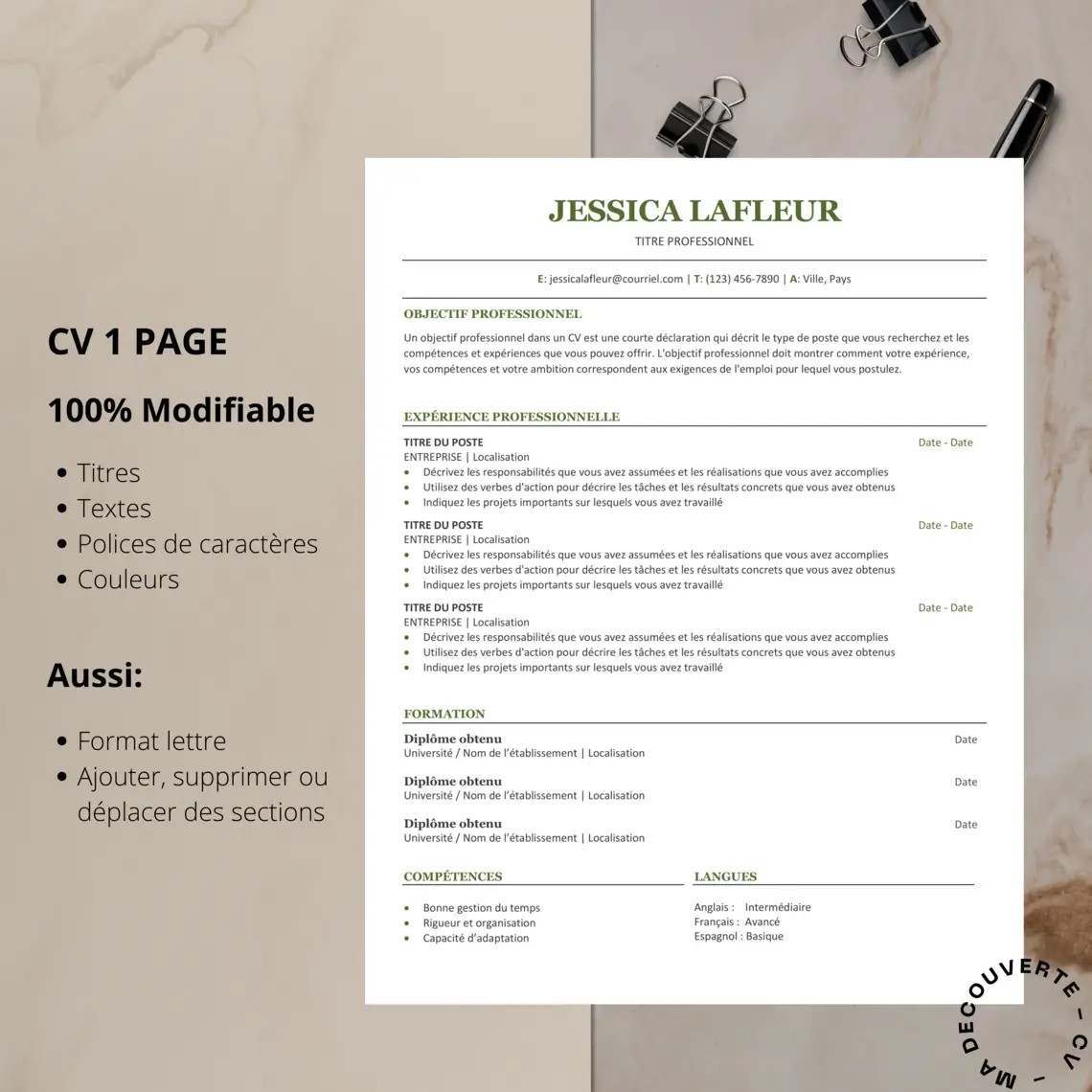 MODÈLE DE CV MINIMALISTE ET ÉPURÉ - VERT (1)