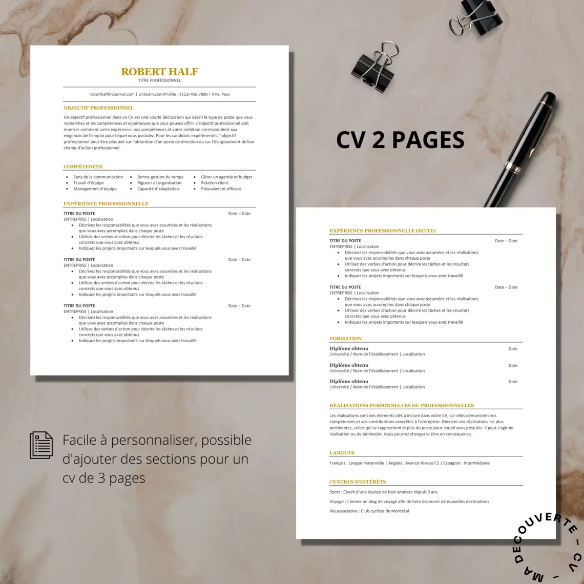 MODÈLE DE CV TRADITIONNEL - OR (2)