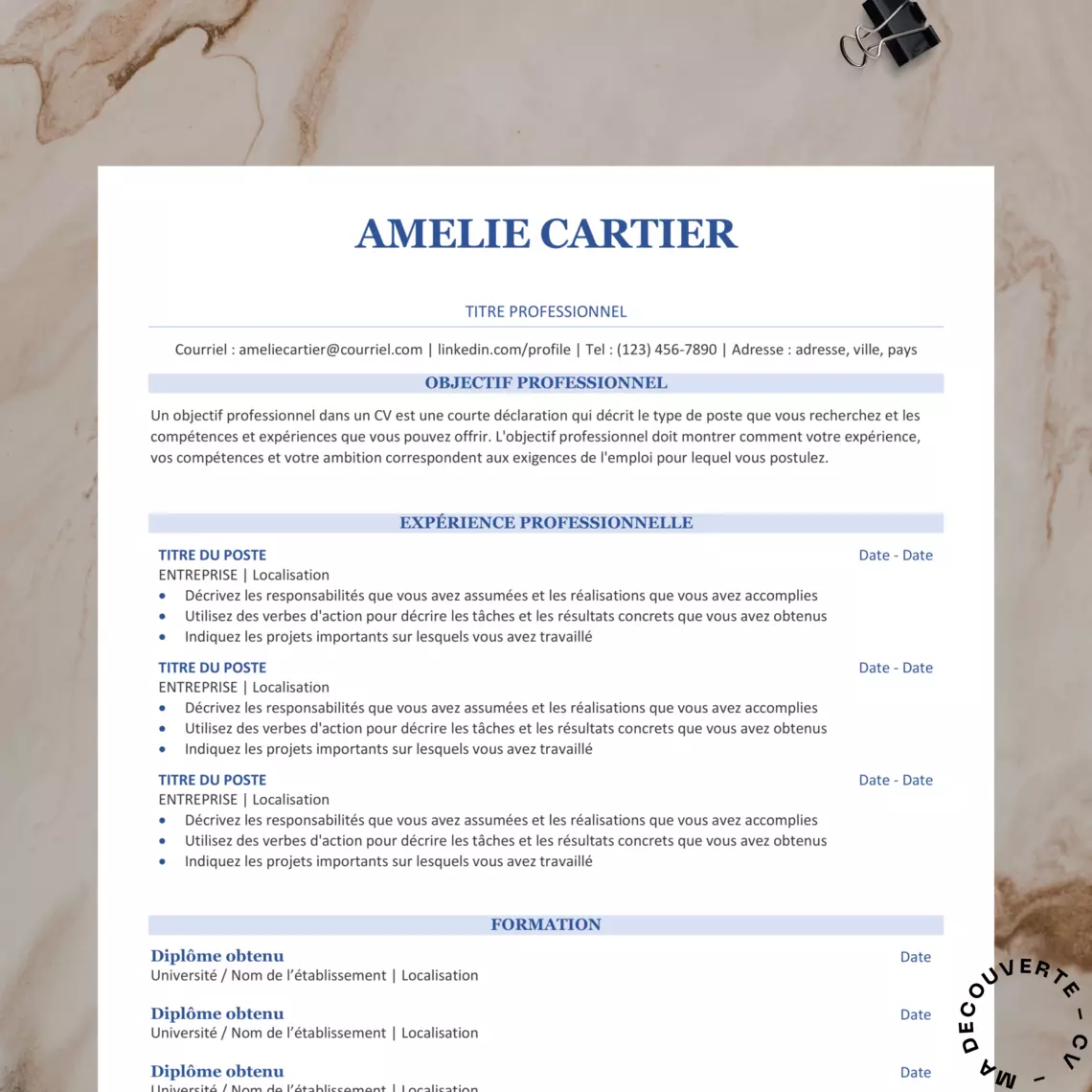 MODÈLE DE CV SIMPLE & EFFICACE - BLEU (7)